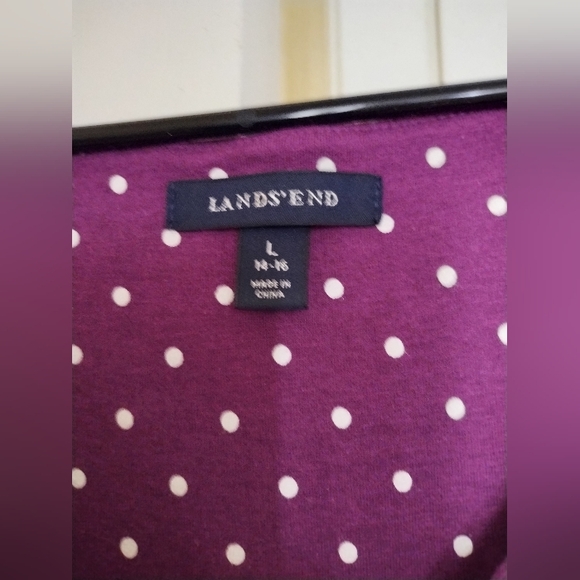 Lands End Womens Purple Polka Dot Dress Size Large 14-16 VNeck Sleeveless - Picture 2 of 3